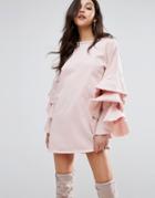 Prettylittlething Shift Dress With Tiered Sleeves - Pink