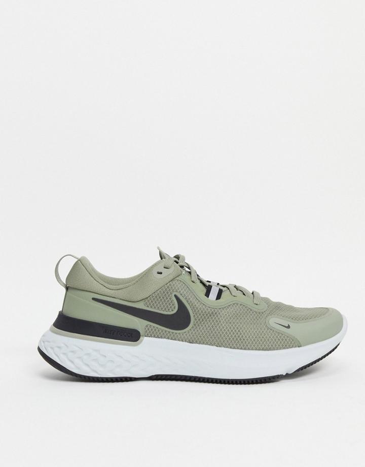 Nike Running React Miler Sneakers In Khaki-green