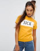 The Ragged Priest Shrunken T-shirt With Sick Print - Yellow