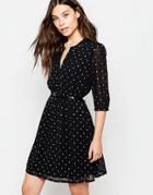 Yumi Belted Dress With 3/4 Sleeve In Star Foil Print - Black