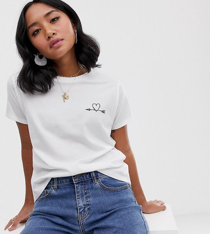 Asos Design Petite T-shirt With Arrow Heart Motif-white