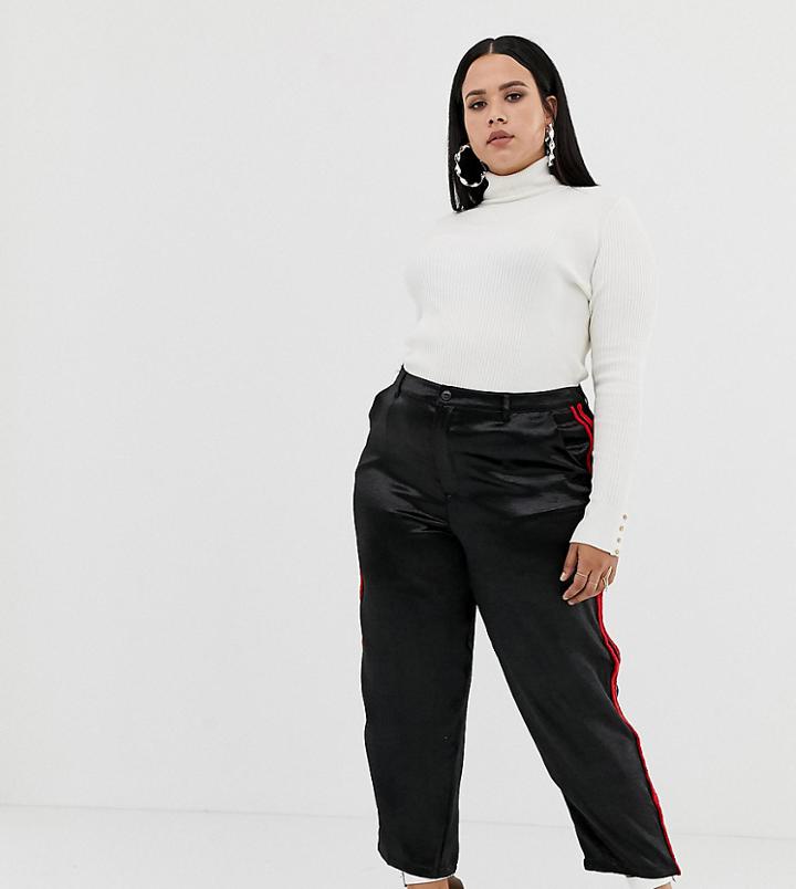 Asos Design Curve Cigarette Pants In Luxe Satin - Black