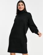 Pieces High Neck Sweater Dress In Black