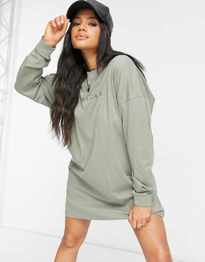 The Couture Club Archive Logo Oversized Long Sleeve T-shirt Dress-green