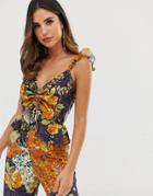 Hope & Ivy Crop Top Two-piece In Contrast Floral Print-multi