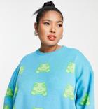 Native Youth Plus Very Oversized Sweater In Frog Knit-blue
