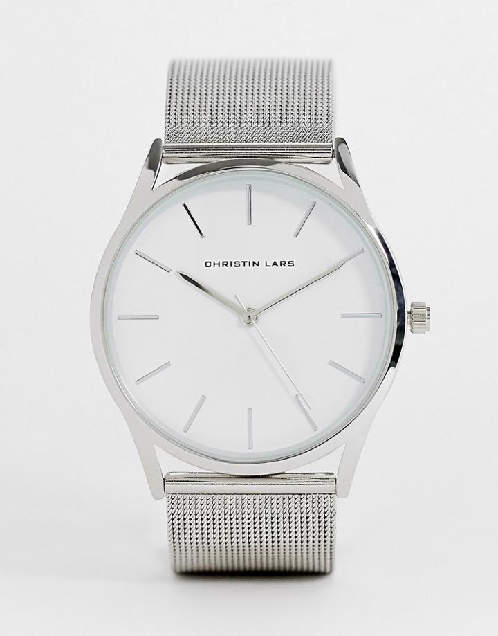 Christian Lars Stainless Steel Mesh Bracelet Watch In Silver