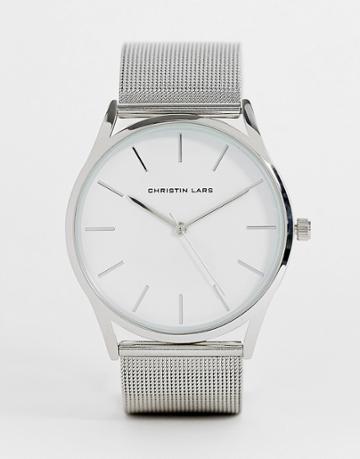 Christian Lars Stainless Steel Mesh Bracelet Watch In Silver