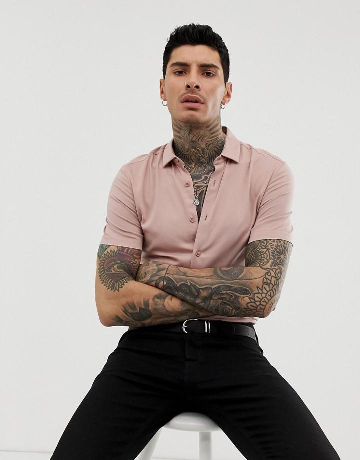 Asos Design Muscle Viscose Shirt In Pink