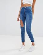 Missguided Riot Mom Busted Knee Jean - Blue