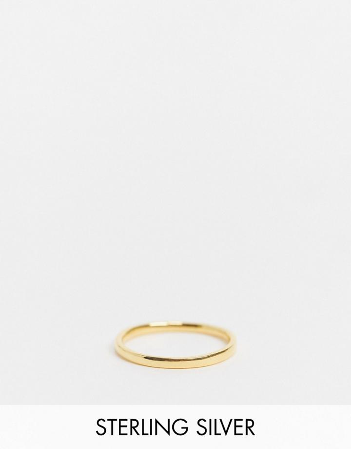 Asos Design Slim Sterling Silver Band Ring In 14k Gold Plate
