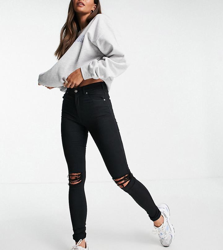 Dr Denim Tall Lexy Mid Rise Super Skinny Jeans With Ripped Knees In Black