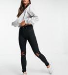 Dr Denim Tall Lexy Mid Rise Super Skinny Jeans With Ripped Knees In Black