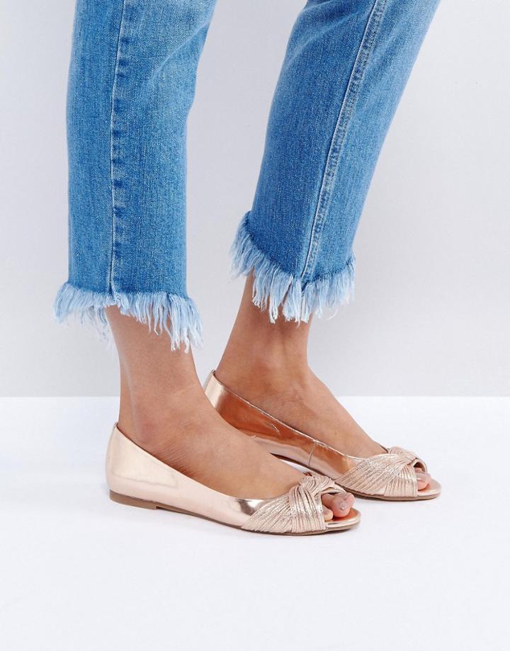 Asos Linear Peep Ballet Flats - Gold