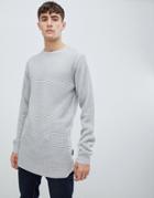 D-struct Long Line Curved Hem Muscle Fit Stretch Knitted Top - Gray