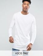 Asos Tall Super Longline Long Sleeve T-shirt With Crew Neck In White - White