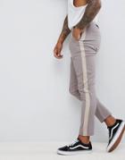 Boohooman Tapered Chinos With Side Stripe In Light Gray - Gray