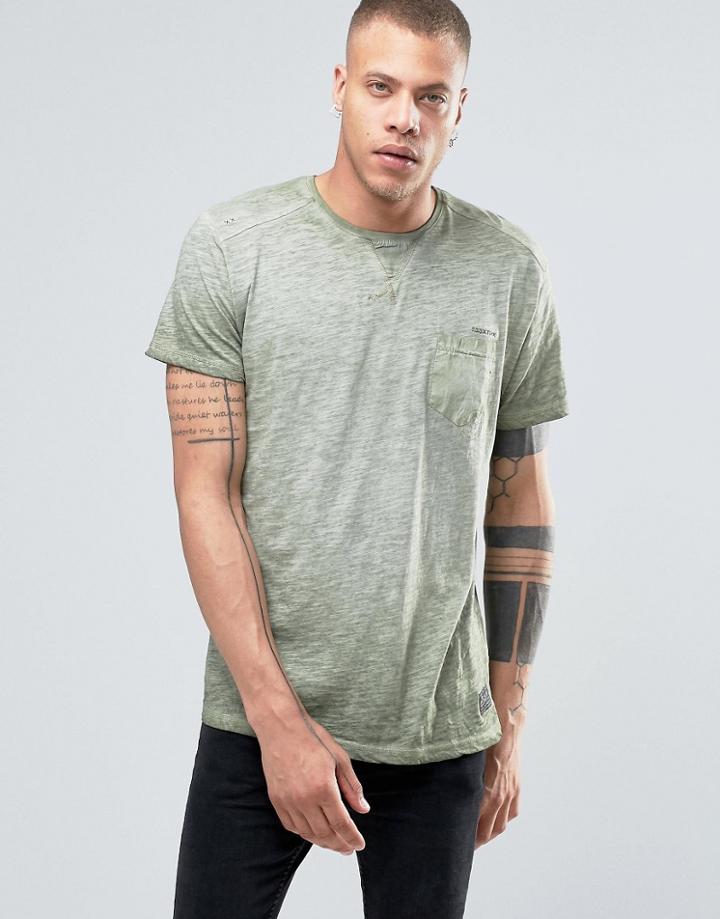 !solid Crew Neck T-shirt In Oil Wash With Pocket - Green