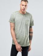 !solid Crew Neck T-shirt In Oil Wash With Pocket - Green