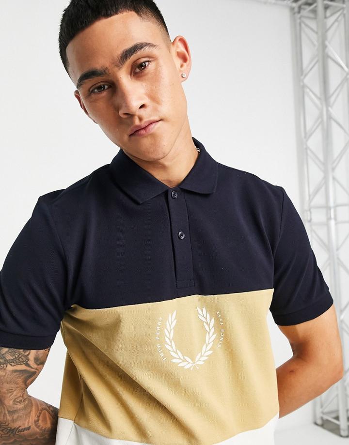 Fred Perry Color Block Polo Shirt In Beige-neutral