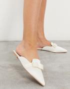 Asos Design Lira Bow Satin Mules In Ivory-white