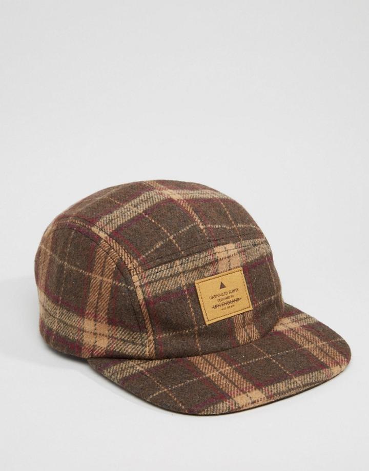 Asos 5 Panel Cap In Brown Check - Brown