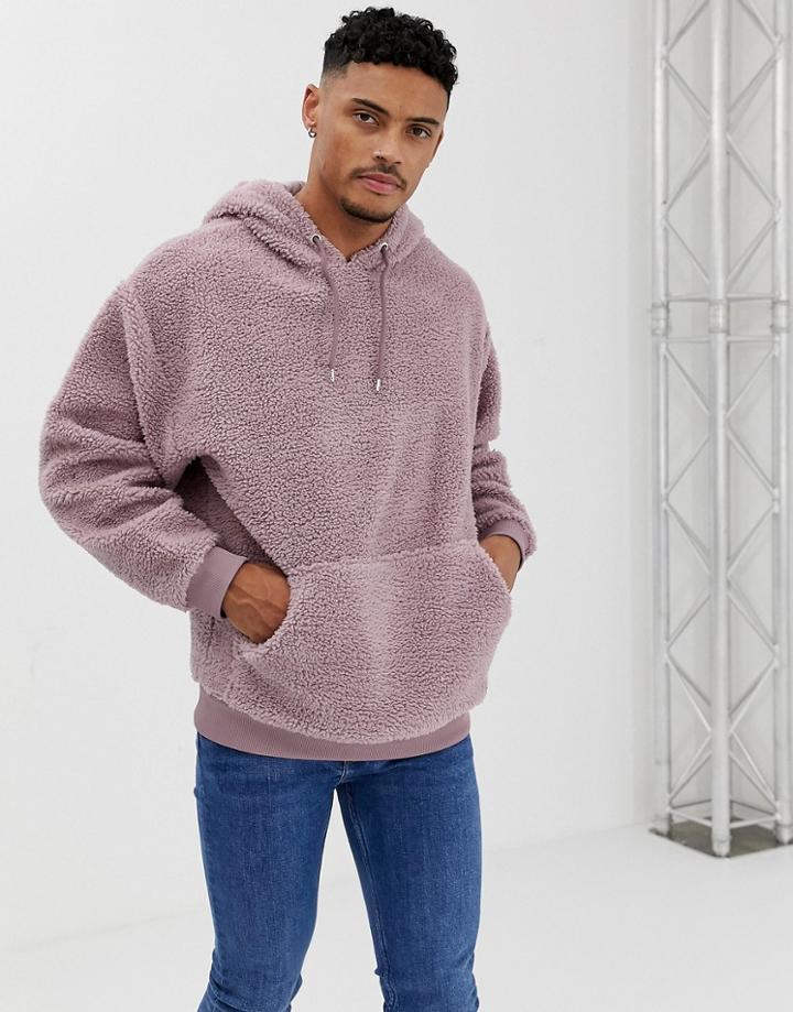 Asos Design Oversized Hoodie In Purple Borg - Yellow