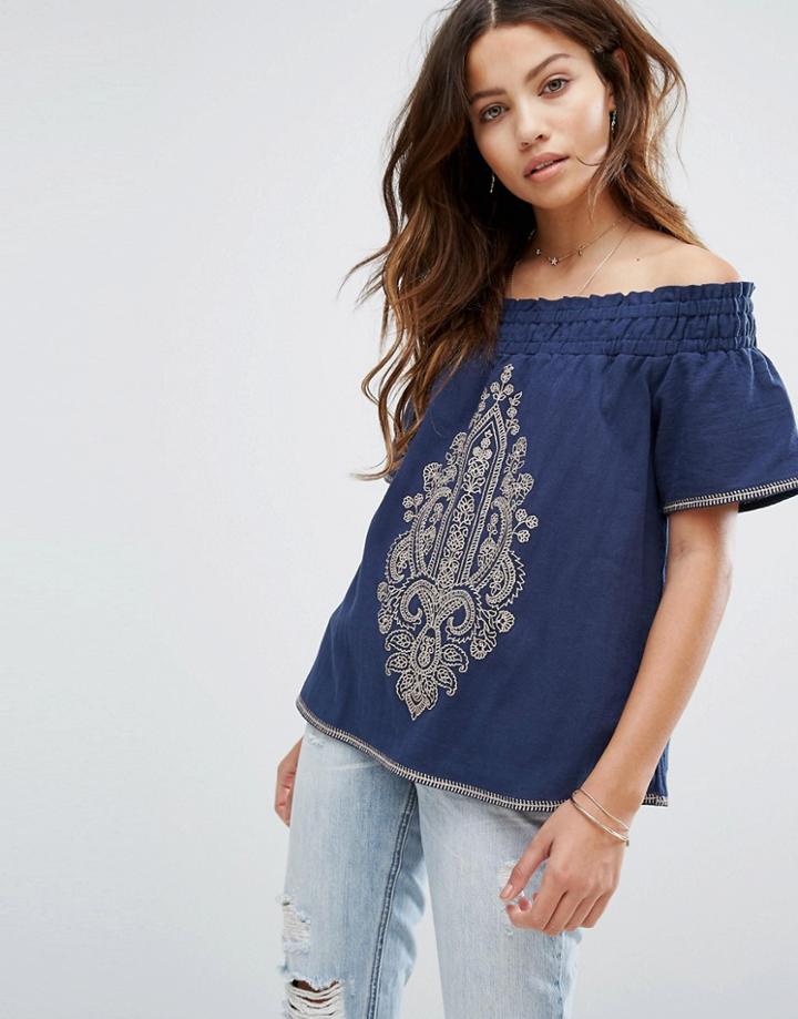 Moon River Off-shoulder Top - Navy