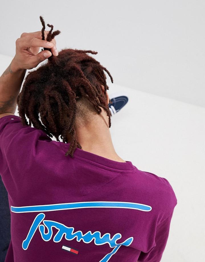 Tommy Jeans Signature Capsule Logo Front And Back Print T-shirt Relaxed Fit In Purple - Purple