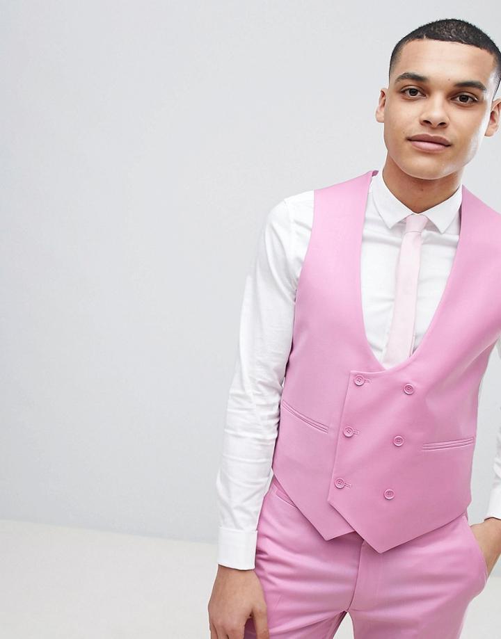 Asos Design Wedding Skinny Suit Vest In Pink 100% Wool - Pink