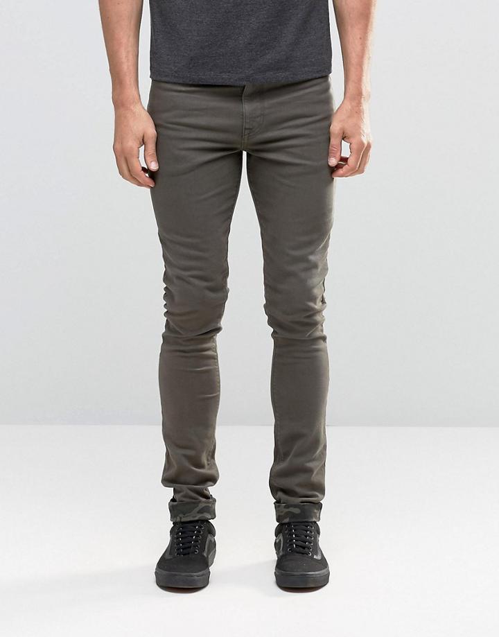Asos Super Skinny Jeans With Camo Turn Up In Khaki - Green