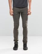 Asos Super Skinny Jeans With Camo Turn Up In Khaki - Green