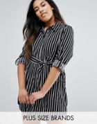 Ax Paris Plus Shirt Dress In Stripe - Black