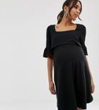 Asos Design Maternity Mini Skater Dress With Crop Top Layer - Black