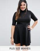 Club L Plus Office Skater Dress With High Neck - Black