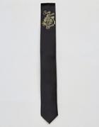 Asos Slim Tie With Tiger Embroidery - Black