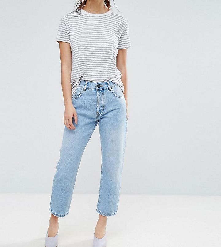 Asos Design Petite Florence Authentic Straight Leg Jeans In Cambridge Light Mid Wash - Blue