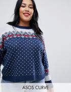 Asos Design Curve Cropped Christmas Sweater In Fairisle - Multi
