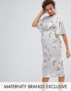 Hope & Ivy Maternity Printed Kimono Midi Dress - Multi
