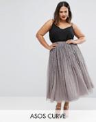Asos Curve Tulle Prom Skirt With Embellishment - Gray