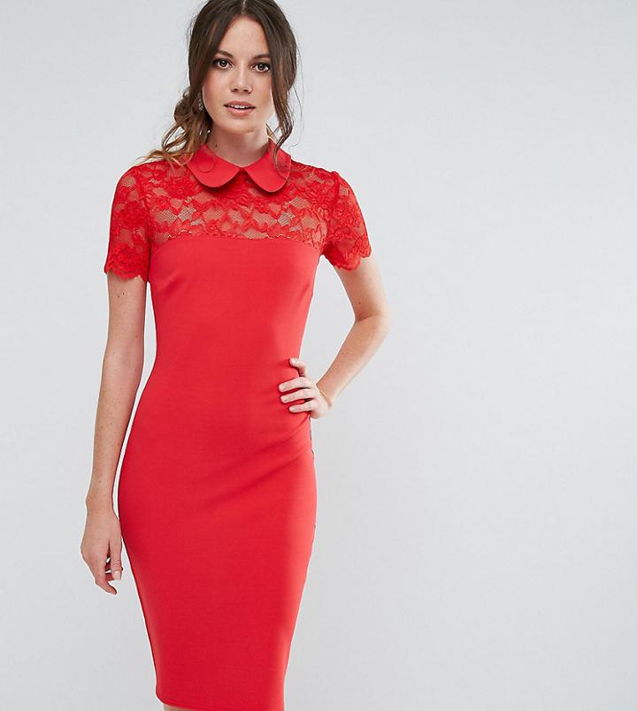 City Goddess Tall Collared Pencil Dress With Lace Yoke