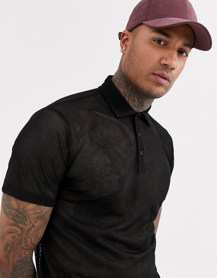 Asos Design Polo Shirt In Mesh In Black