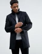 Celio Wool Overcoat With Quilted Inlay - Black