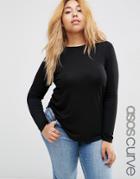 Asos Curve Long Sleeve Top With Skinny Crew Neck - Black