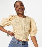 Pieces Tall Plisse Blouse In Camel-neutral