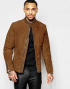 Diesel Suede Biker Jacket L-edgeamer Zip Detail In Brown - Brown