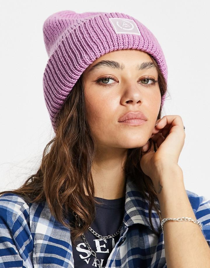 Topshop Recycled Fisherman Knit Beanie With Tab In Lilac-purple