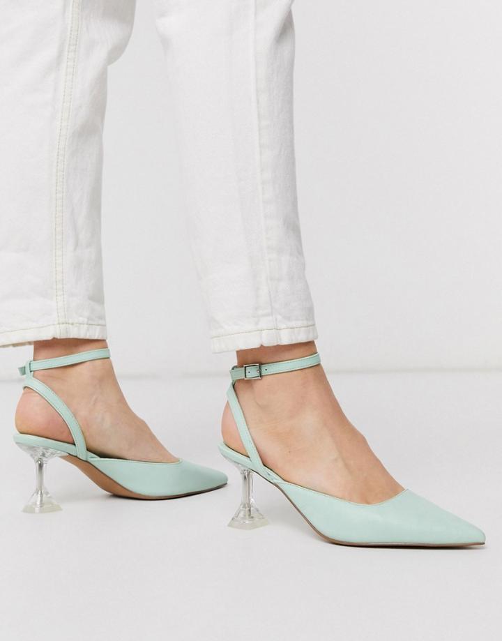 Asos Design Spice Flared Heels In Mint-green