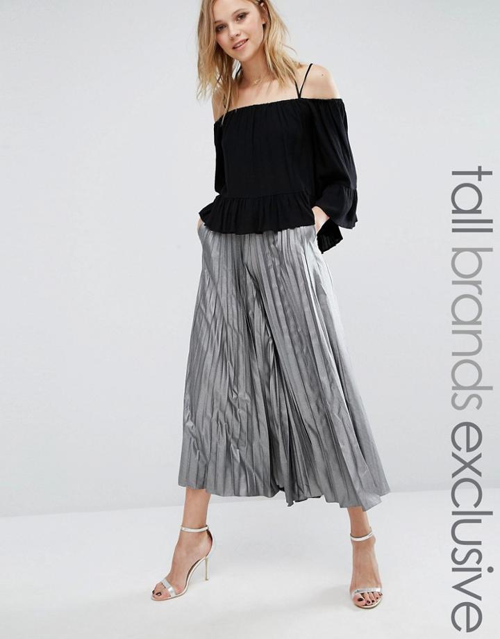 True Decadence Tall Pleated Awkward Length Culotte - Silver
