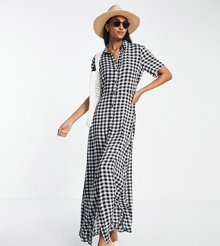 Pieces Tall Exclusive Maxi Shirt Dress In Black Gingham-multi